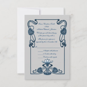 Cartão RSVP Casamento de Cabeças Florais de Prata Azul