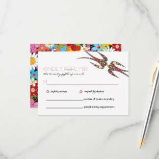 Cartão RSVP Casamento de Cachorros e Flores Coloridas de prima