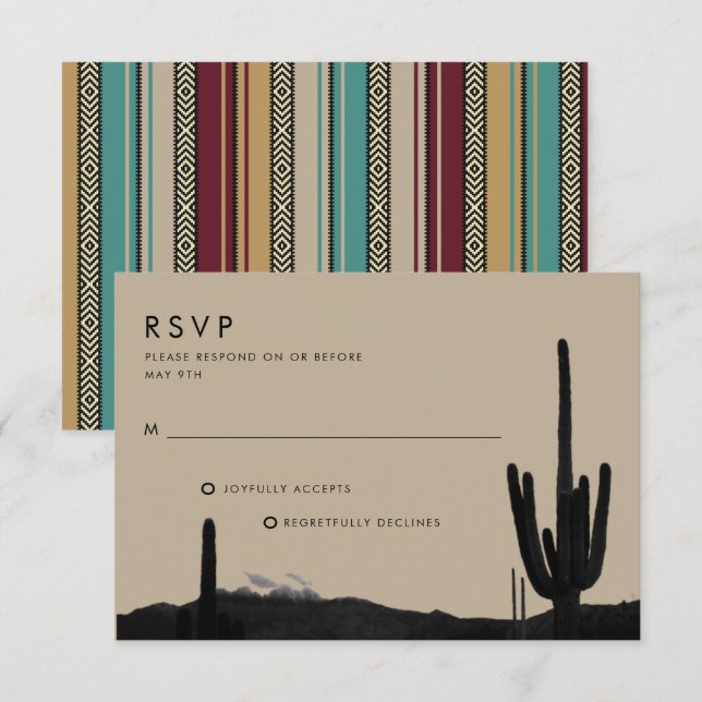 Cartão RSVP Casamento de Cactus no Deserto do Sudoeste de Verã (Frente/Verso)