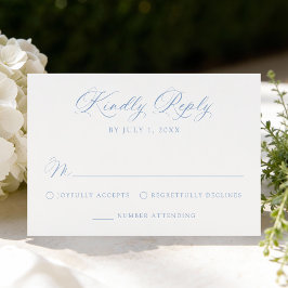 Cartão RSVP Casamento de Caligrafia Azul Clássico