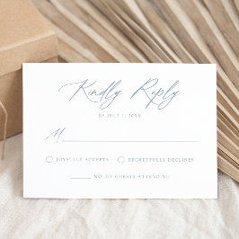 Cartão RSVP Casamento de Caligrafia Azul Elegante