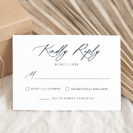 Cartão RSVP Casamento de Caligrafia Azul-Marinho Elegante
