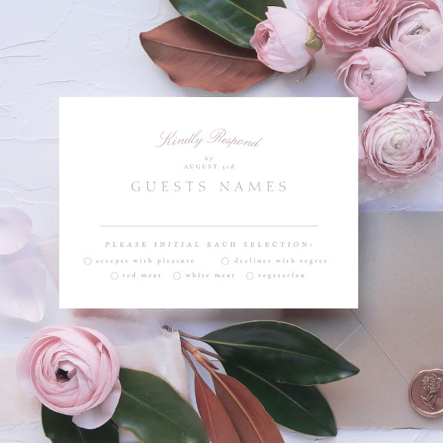 Cartão RSVP Casamento de Caligrafia Clássica Formal Rosa (Criador carregado)