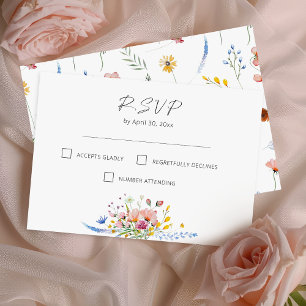 Cartão RSVP Casamento de Caligrafia de Flor Silvestre Boho Aqu