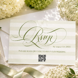 Cartão RSVP Casamento de Caligrafia de Luxo com Listras Verdes