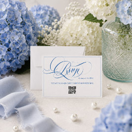 Cartão RSVP Casamento de Caligrafia de Luxo Minimal Azul