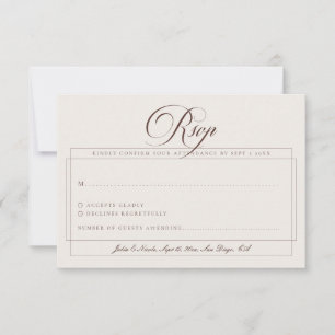 Cartão RSVP Casamento de Caligrafia de Marfim Preto Clássico