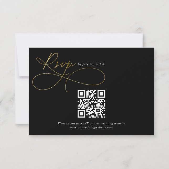 Cartão RSVP Casamento de Caligrafia de Script Dourado e Preto  (Frente)