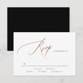 Cartão RSVP Casamento de Caligrafia Dourada com Rosa branco pr