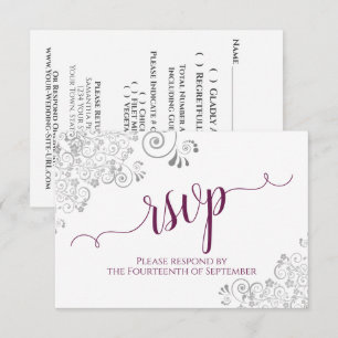 Cartão RSVP Casamento de Caligrafia Elegante Branca e Magenta