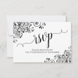 Cartão RSVP Casamento de Caligrafia Elegante Branca e Preta