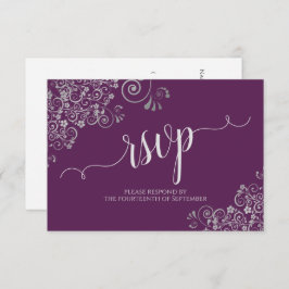 Cartão RSVP Casamento de Caligrafia Elegante Púrpura e Prata
