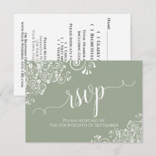 Cartão RSVP Casamento de Caligrafia Elegante Verde do Sábio Br