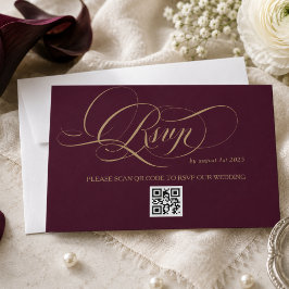 Cartão RSVP Casamento de Caligrafia Elegante Vermelho Vinho