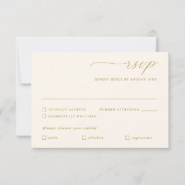 Cartão RSVP Casamento de Caligrafia em Marfim Dourado Delicado