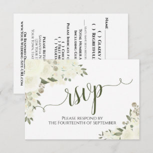 Cartão RSVP Casamento de Caligrafia Floral Elegante Ivory Whit