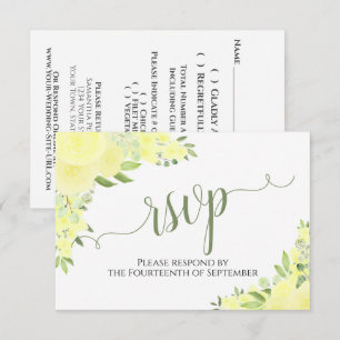 Cartão RSVP Casamento de Caligrafia Floral Elegante Yellow Boh