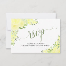 Cartão RSVP Casamento de Caligrafia Floral Elegante Yellow Boh
