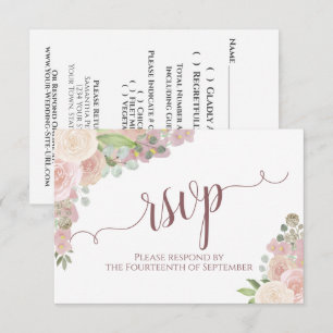 Cartão RSVP Casamento de Caligrafia Floral Rosa-Blush Elegante
