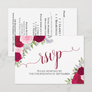 Cartão RSVP Casamento de Caligrafia Floral Rosa Magenta Elegan