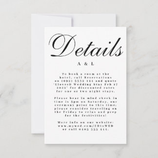 Cartão RSVP Casamento de Caligrafia Preto e Branco Clássico e