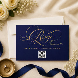Cartão RSVP Casamento de Caligrafia Romântica Azul Real
