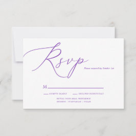 Cartão RSVP Casamento de Caligrafia Roxa Simples Moderna