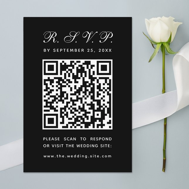 Cartão RSVP Casamento de Caligrafia Simples com Código QR Pret (Criador carregado)