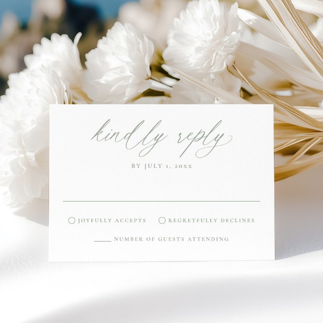 Cartão RSVP Casamento de Caligrafia Verde Sage Moderno (Criador carregado)