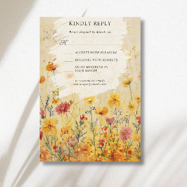 Cartão RSVP Casamento de Campo Colorido de Outono com Flores S