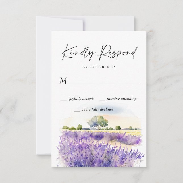 Cartão RSVP Casamento de Campo das Flores de Lavanda de Aquare (Frente)