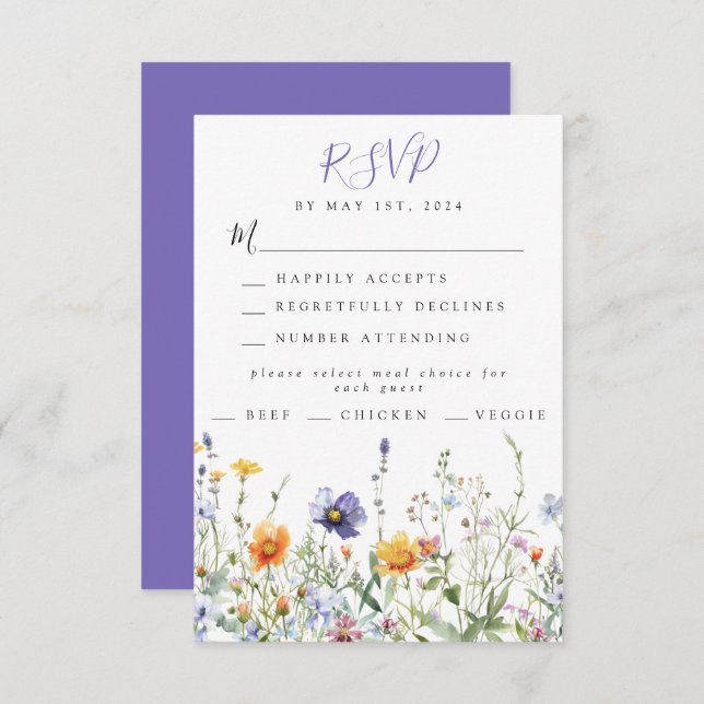 Cartão RSVP Casamento de Campo de Flores Selvagens (Frente/Verso)