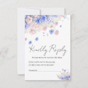Cartão RSVP Casamento de Campo Pastel Romântico com Flores Sil