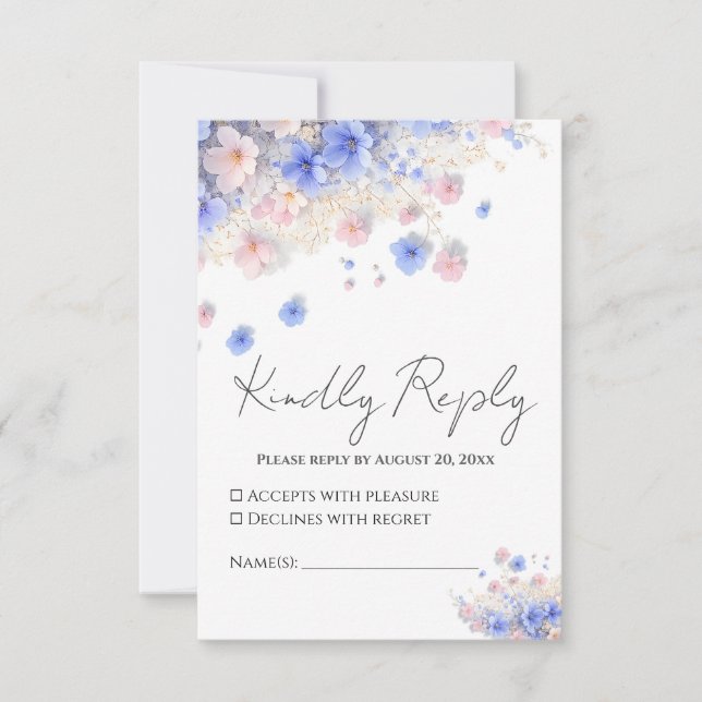 Cartão RSVP Casamento de Campo Pastel Romântico com Flores Sil (Frente)