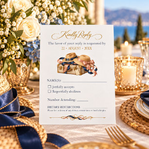 Cartão RSVP Casamento de Casal Maduro Viagem Vintage Azul Nava