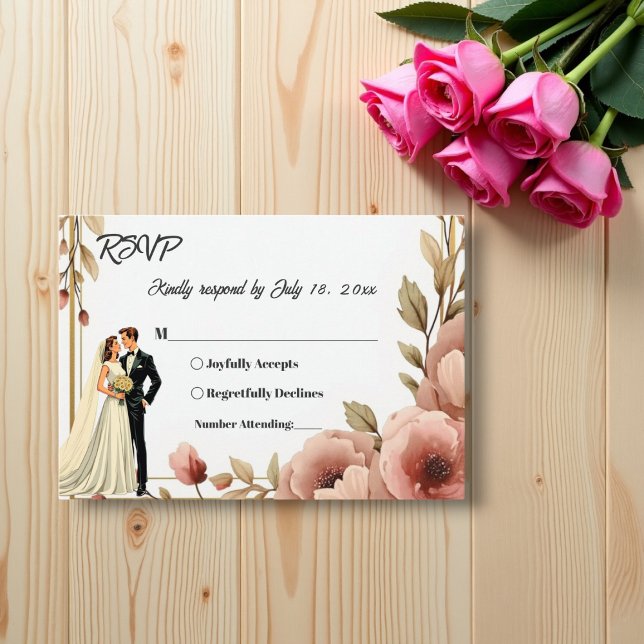 Cartão RSVP Casamento de Casal Romântico Floral Aquarela Elega (Criador carregado)