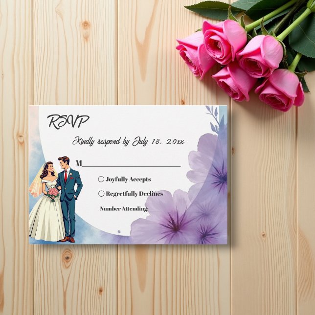 Cartão RSVP Casamento de Casal Romântico Floral de Aquarela El (Criador carregado)