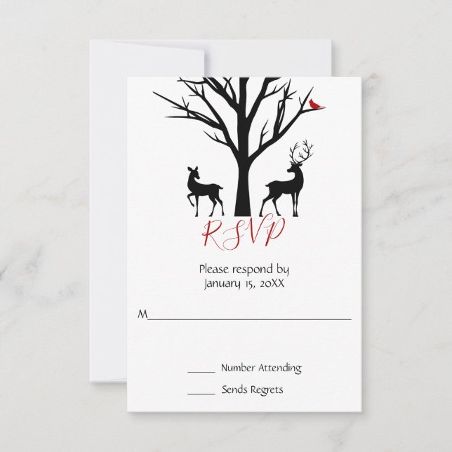 Cartão RSVP Casamento de Casal Silhouette Deer Winter Love (Frente)