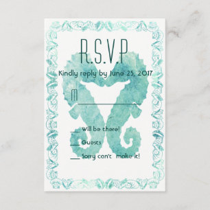 Cartão RSVP Casamento de Cavalos-marinhos em Turquesa, R.S.V.P