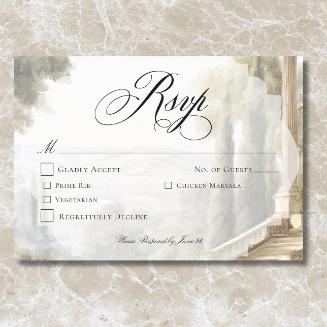 Cartão RSVP Casamento de Cenas de Vintagem Neoclássica (Elegant Neoclassical Vintage Scenes Wedding RSVP Card)