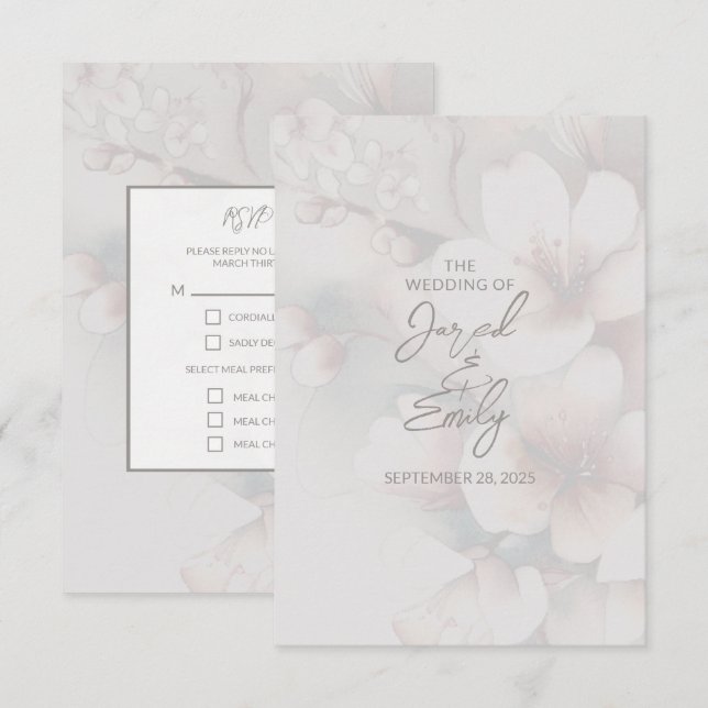 Cartão RSVP Casamento de Cherry Blossom (Frente/Verso)