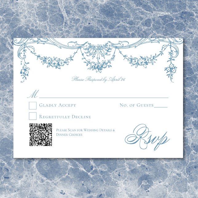 Cartão RSVP Casamento de Chinoiserie Chinoiserie Azul Elegante (Elegant French Blue Victorian Chinoiserie Wedding RSVP Card)