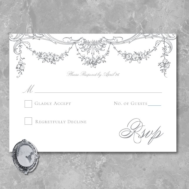 Cartão RSVP Casamento de Chinoiserie Vitoriana da Cinza France (Elegant French Gray Victorian Chinoiserie Wedding RSVP Card)