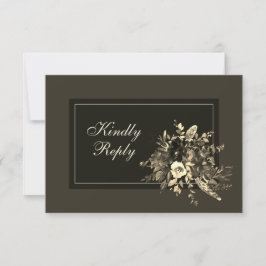 Cartão RSVP Casamento de Chocolate Escuro Seco Floral Seco e R