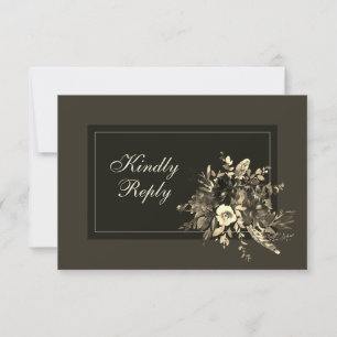 Cartão RSVP Casamento de Chocolate Escuro Seco Floral Seco e R