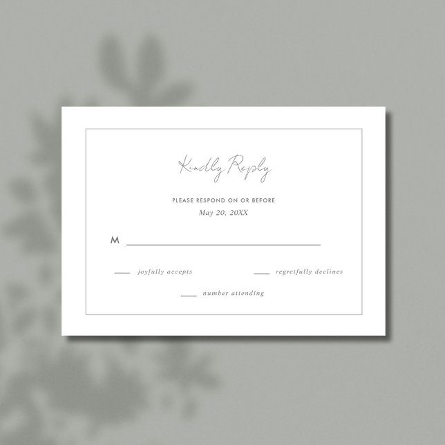 Cartão RSVP Casamento de Cinzas Simples Elegante (Elegant Simple Gray Wedding RSVP Card)
