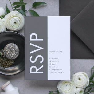 Cartão RSVP Casamento de Cinzas Ultra Modernas e Grandes Monog