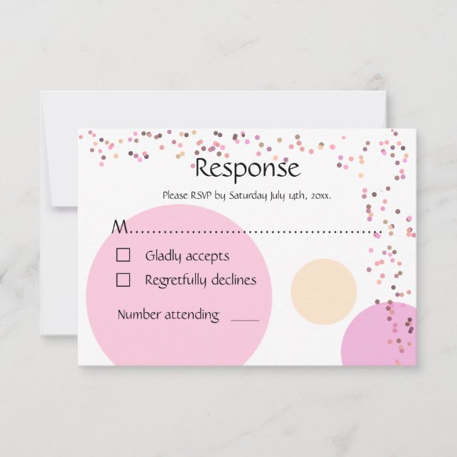 Cartão RSVP Casamento de círculos de confete rosa (Frente)