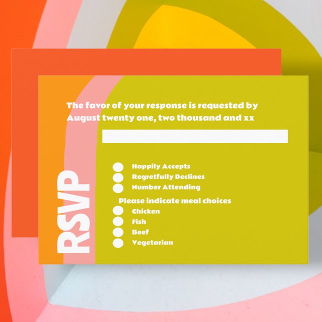 Cartão RSVP Casamento De Citros De Retro Negrito (Bold Retro Citrus Wedding RSVP Cards from Ricaso. A fun Zesty colored fun card)