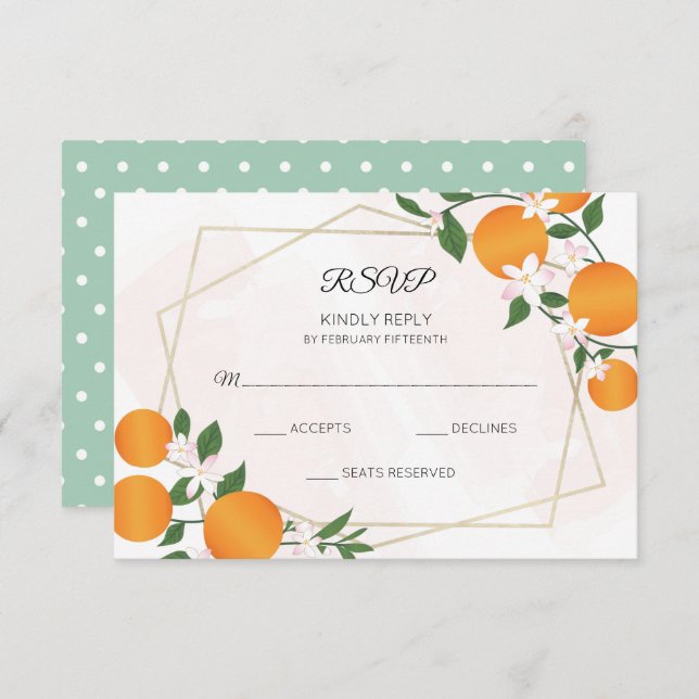 Cartão RSVP Casamento de Citros Laranja-Flor (Frente/Verso)